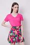 Women's Voile Patterned High Waist Ruffle Mini Skirt -Magenta Floral - 5