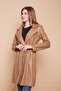 Belted Ecological Faux Leather Long Below Knee Sports Jacket Trench Coat-Dark Beige - 3