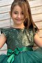 Girl's Sequined Embroidered Katkat Green Evening Dress Age 4-9 - 6