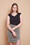 Jacquard Glitter High Waist Front Slit Lined Pencil Light Lycra Skirt-Cream - 2