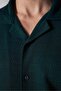 Men's Slim Fit Short Sleeve Knitted Fabric Green Lapel Collar Shirt - 4