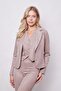 Women's Velvet Lycra Soft Textured Flato Pocketed Long Sleeve Buttoned Blazer Mono Jacket-Beige - 4