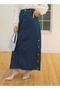 Women's Side Buttoned Tasseled Maxi Length Dark Blue Lycra Denim Skirt - 5