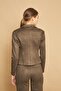 Light Lycra Suede Fabric Flato Pocket Long Sleeve Short Blazer Jacket-Khaki - 6