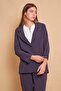 Plaid Collar, Sleeve Fold, Pocket Flap, Boyfriend Lightweight Stretch Fabric Fabric Blazer Jacket-Navy Blue Line - 4