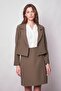 Women's Striped Collar Long Sleeve Lightweight Lycra Fabric Short Blazer Jacket-Khaki Line - 3