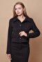 Women's Lycra Cashmere Fabric Collared Pocket Covered Long Sleeve Buttoned Short Blazer Jacket Coat-Black - 4