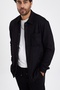 New Season Men's Single Pocket Scuba Black Suede Shirt Mz19811 - 6