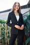 Women's Collared Pocket Flap Single Button Lightweight Lyrical Fabric Blazer Office Jacket(Pants Code Jument 40082)