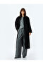 Extra Long Stamp Coat with Buttoned Pockets and Belt Detail