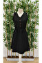 Women's v-neck button-front linen mini dress with elastic waist - 4