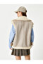 Biker Vest Collar with Faux Fur Zipper Pocket - 4