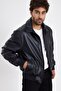 New Season Men's Black Leather Coat Mz58529 - 6