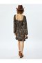 Balloon Sleeve Dress Mini Ethnic Patterned Flounce Lace up Square Neck - 4