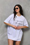 Unisex Crew Neck Printed Oversize T-Shirt - White - 2