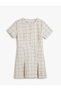 Mini Tweed Dress Short Sleeve Crew Neck Button Slit