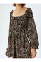 Balloon Sleeve Dress Mini Ethnic Patterned Flounce Lace up Square Neck - 5