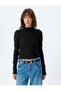Textured Semi-Transparent Body Stand Collar Long Sleeve Slim Fit - 3