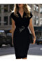 Women's Short Sleeve Double Breasted Crepe Dress (Without Belt) - 4