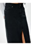 High Waist Buttoned Slit Detail Midi Denim Skirt - 5