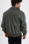 New Season Men's Khaki Green Leather Coat Mz58529 - 3