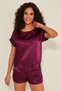 080 Women's Satin T-Shirt Shorts Set Purple