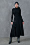Flexible Acrylic Fabric Stand Collar Long Sleeve Midi Length Black Hijab Dress 134 - 6