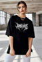 Unisex Crew Neck Printed Oversize T-Shirt - Black