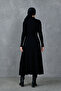 Flexible Acrylic Fabric Stand Collar Long Sleeve Midi Length Black Hijab Dress 134 - 3
