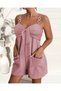   Women's Sleeveless Strappy Accessory Tie Front Detail Salopet Shorts Jumpsuit - 3
