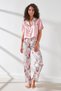 Women's Satin Cropped Shirt Pants Pajama Set 9066 Pink/Ecru - 6