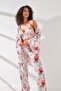 Bralet with Pants Dressing Gown 3-Piece Satin Pajama Set 9064 Pink/Ecru
