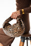 Moon Women's Knitted Patterned Leopard Patterned Knot Detailed Design Handbag Leopard