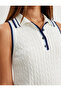 Color Contrast Striped Sleeveless Polo Neck Knitwear Top with Button Detail - 5