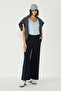 Woman's stitch detailed palazzo sweatpants 746 navy blue