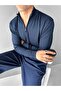 Men's Half Zipper Polo Collar Sweater Navy Blue - 4
