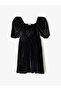 Velvet Dress Floral Applique Square Neck Balloon Sleeves