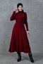 Flexible Acrylic Fabric Stand Collar Long Sleeve Midi Length Burgundy Hijab Dress 134 - 6
