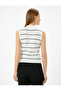 Sleeveless Stand Collar Striped Knitwear Top - 4