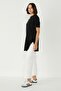 Crew Neck Half Sleeve Slit 2 Pieces Long T-Shirt 963 Black/White - 3