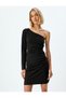 One Shoulder Pencil Dress Mini Length Draped Crepe Scuba Fabric Slim Fit - 2