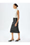 Faux Leather Skirt Midi Length Pencil Shape with Slit and Belt Detail - 2