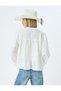 Peplum Blouse Long Balloon Sleeves Mandarin Collar Textured - 4