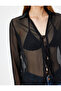 Tulle Sheer Shirt Front Tie Detail Long Sleeve - 5