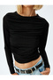 Ribbed Draped Long Sleeve Crew Neck Bodysuit - 5
