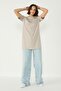 Bicycle collar half sleeve slit 2-piece long t-shirt 963 khaki/gray - 3