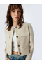 Round Neck Buttoned Pocketed Textured Stamped Crop Jacket
