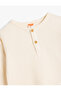 Long sleeve crew neck textured cotton t-shirt with button detail - 3