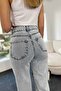 Nova Its Blue Snow Slit Lycra Super High Waist Loose Leg Jeans - 6