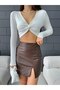 Women's V-Neck Front Drape Detailed Long Sleeve Super Crop Blouse White - 2